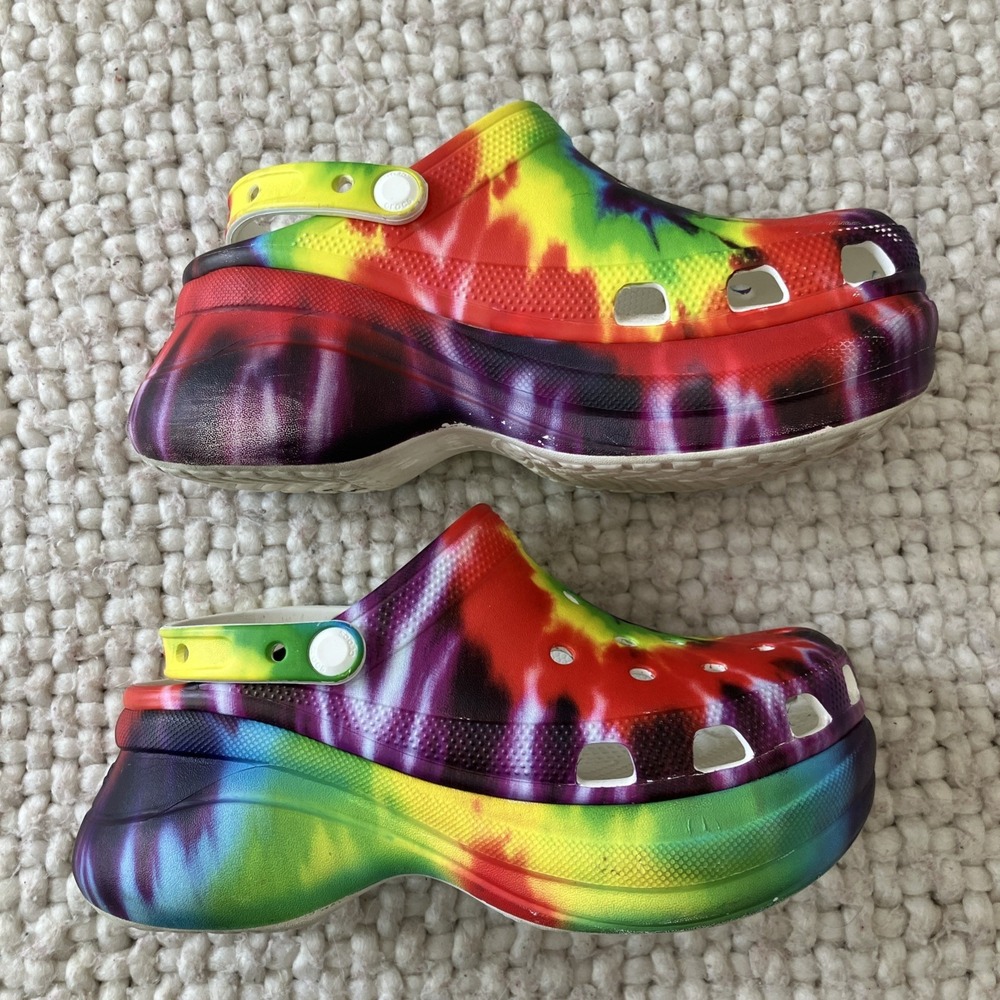CROCS Classic Bae Platform Clogs Women Size 8 Multi Color Tie Dye